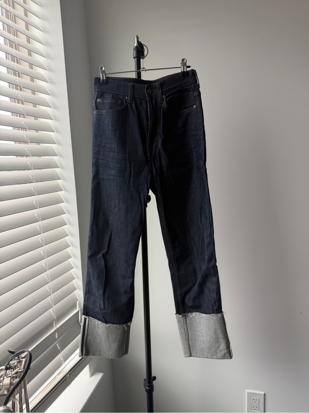 H&M studio Women’s Dark Indigo Straight Jeans with Cuffed Hem